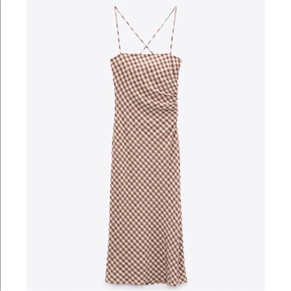 Zara Brown and Cream Gingham Slip Dress - Picture 3 of 7